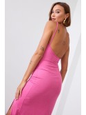 Smooth maxi dress on straps with a slit, pink 110570 - Online store - Boutique